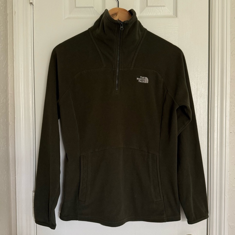 The North Face Womens Quarter Zip Pullover Fleece Jacket Green Medium